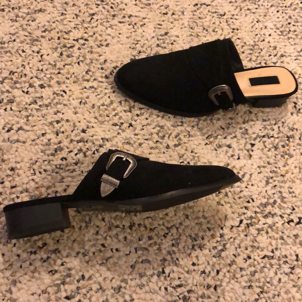 Black mule with buckle detail